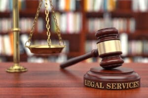 Legal Services concept. Gavel and word Legal Services on sound block